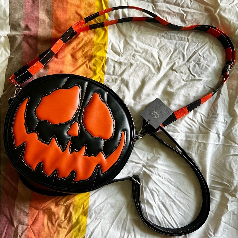 Halloween Pumpkin Crossbody Bag - Black and Orange
